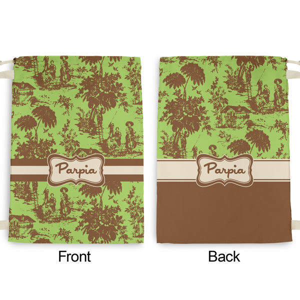 Green & Brown Toile Large Laundry Bag - Front & Back View