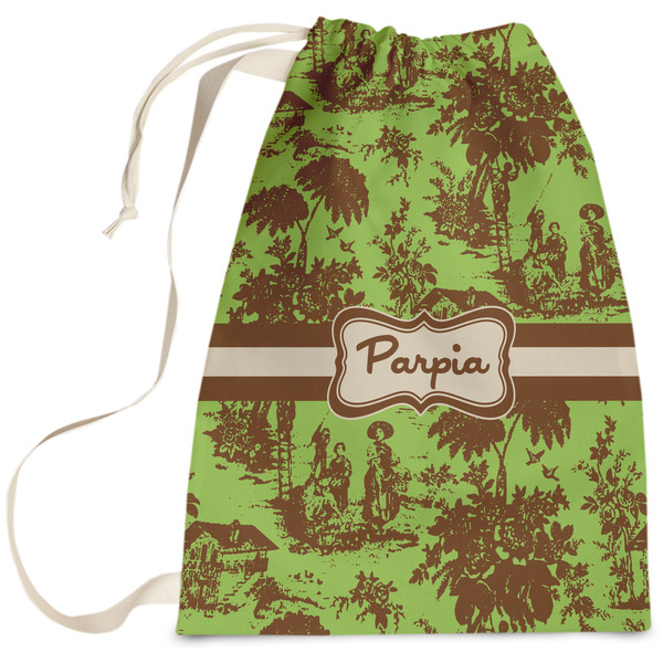 Custom Green & Brown Toile Laundry Bag - Large (Personalized)