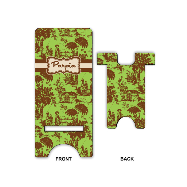 Green & Brown Toile Large Phone Stand - Front & Back
