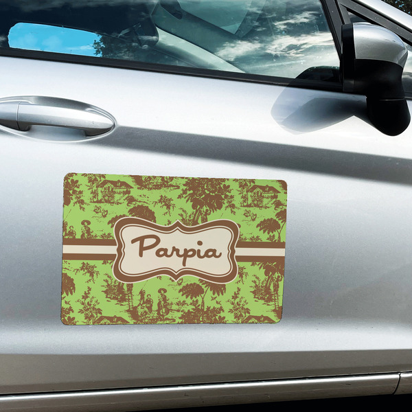 Green & Brown Toile Large Rectangle Car Magnets- In Context