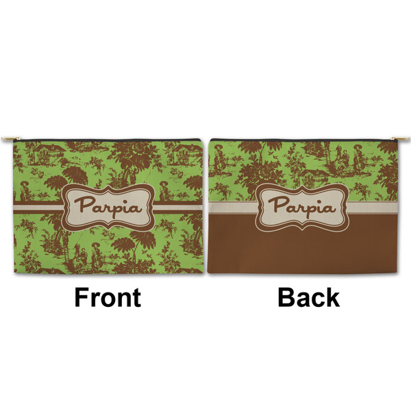Green & Brown Toile Large Zipper Pouch Approval (Front and Back)