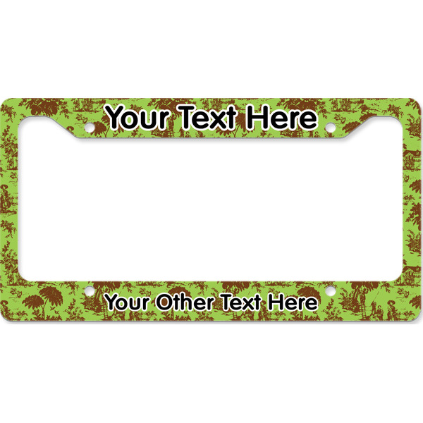 Custom Green & Brown Toile License Plate Frame - Style B (Personalized)