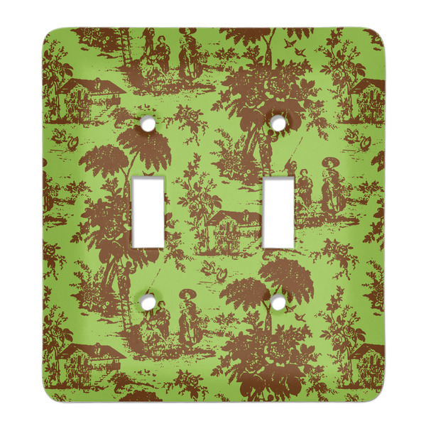 Custom Green & Brown Toile Light Switch Cover (2 Toggle Plate)