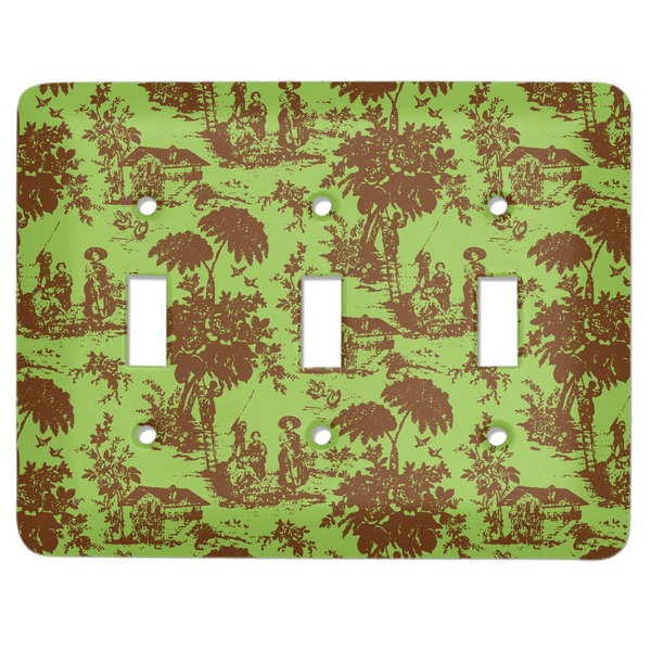 Custom Green & Brown Toile Light Switch Cover (3 Toggle Plate)