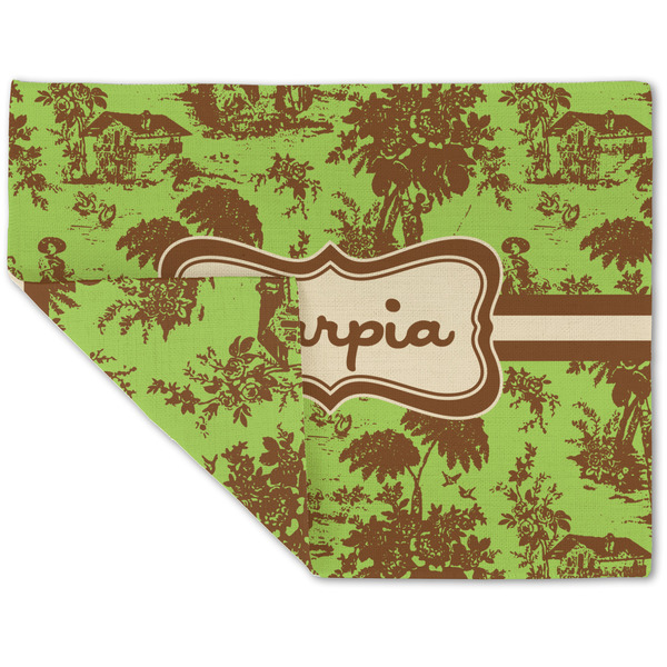 Custom Green & Brown Toile Double-Sided Linen Placemat - Single w/ Name or Text