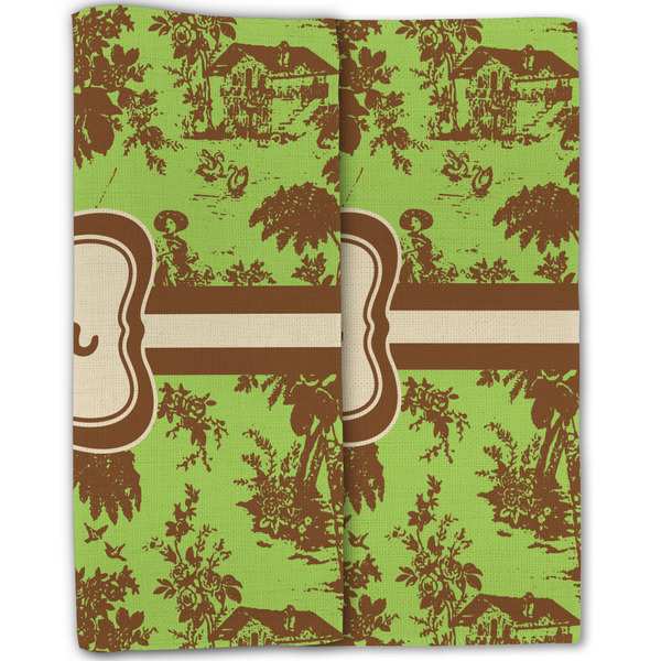 Green & Brown Toile Linen Placemat - Folded Half (double sided)