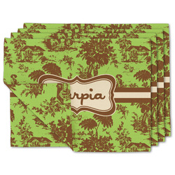 Green & Brown Toile Linen Placemat w/ Name or Text