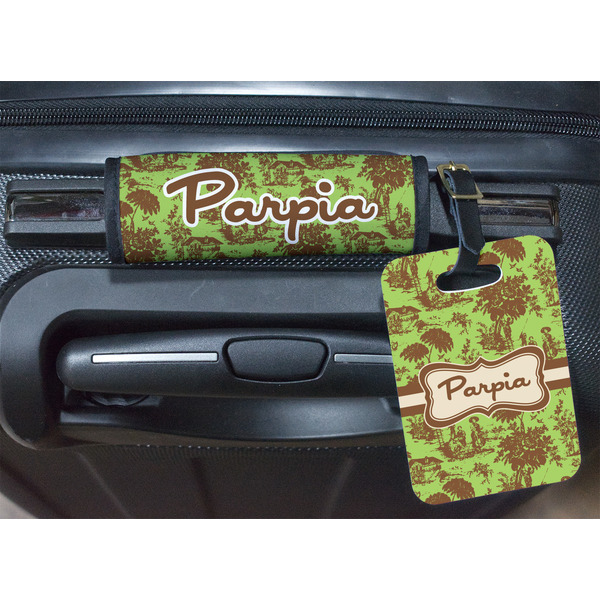 Green & Brown Toile Luggage Wrap & Tag