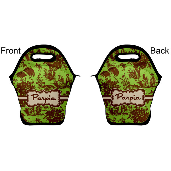 Green & Brown Toile Lunch Bag - Front and Back