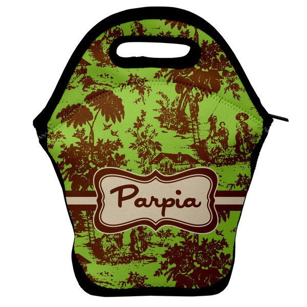 Custom Green & Brown Toile Lunch Bag w/ Name or Text