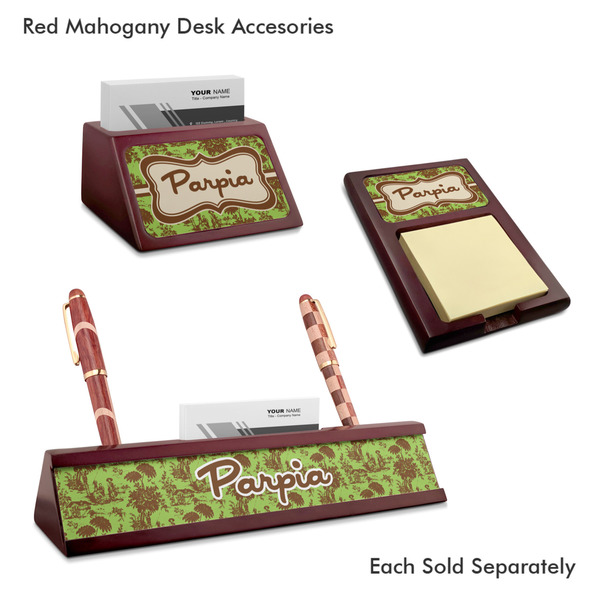 Green & Brown Toile Mahogany Desk Accessories