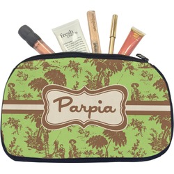 Green & Brown Toile Makeup / Cosmetic Bag - Medium (Personalized)