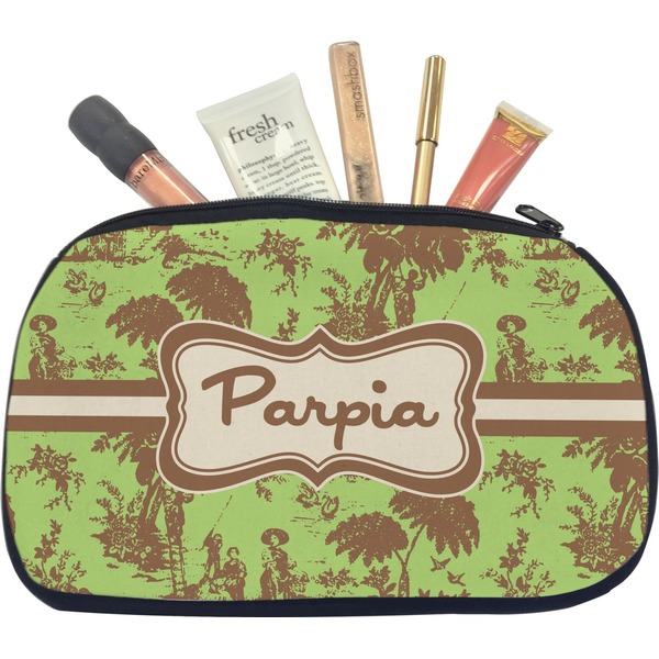 Custom Green & Brown Toile Makeup / Cosmetic Bag - Medium (Personalized)