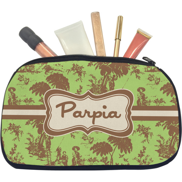 Custom Green & Brown Toile Makeup / Cosmetic Bag - Medium (Personalized)