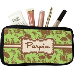 Green & Brown Toile Makeup / Cosmetic Bag - Small (Personalized)