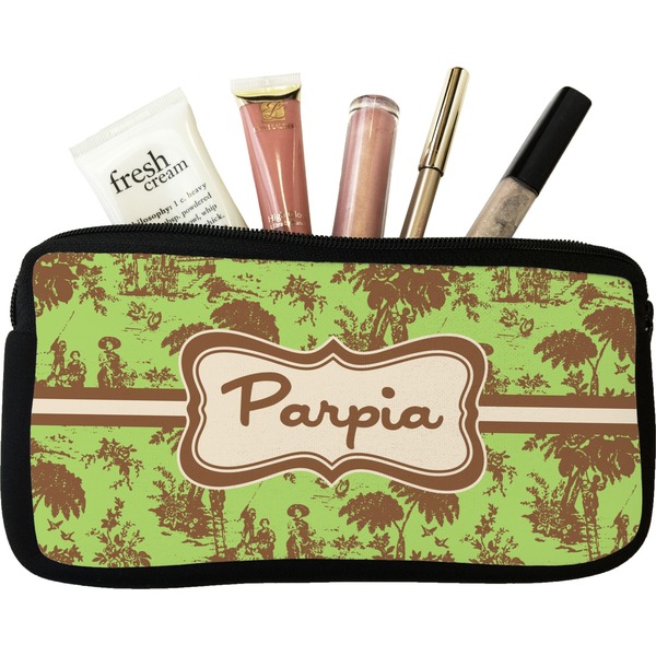 Custom Green & Brown Toile Makeup / Cosmetic Bag (Personalized)