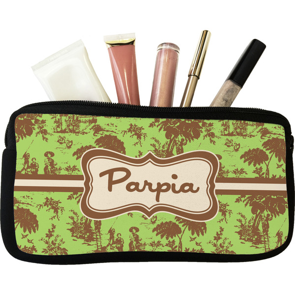 Custom Green & Brown Toile Makeup / Cosmetic Bag - Small (Personalized)
