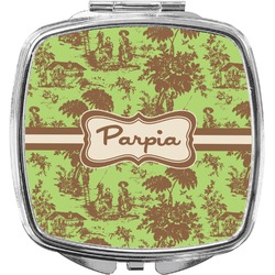 Green & Brown Toile Compact Makeup Mirror (Personalized)