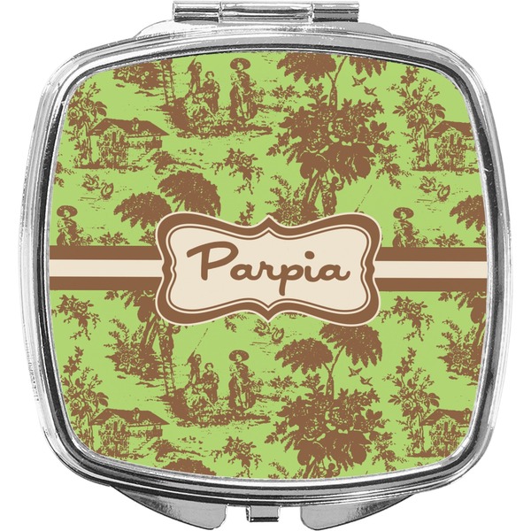 Custom Green & Brown Toile Compact Makeup Mirror (Personalized)