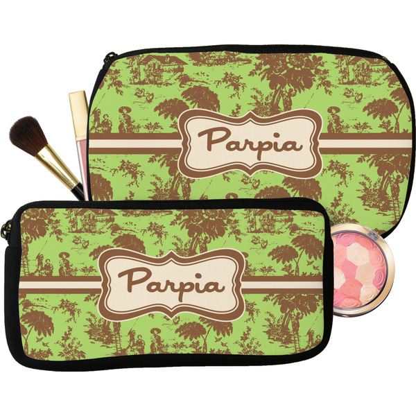Green & Brown Toile Makeup / Cosmetic Bags (Select Size)