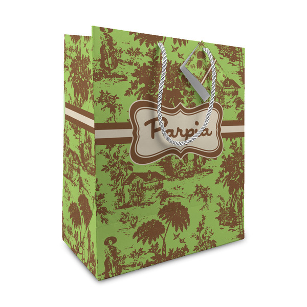 Custom Green & Brown Toile Medium Gift Bag (Personalized)