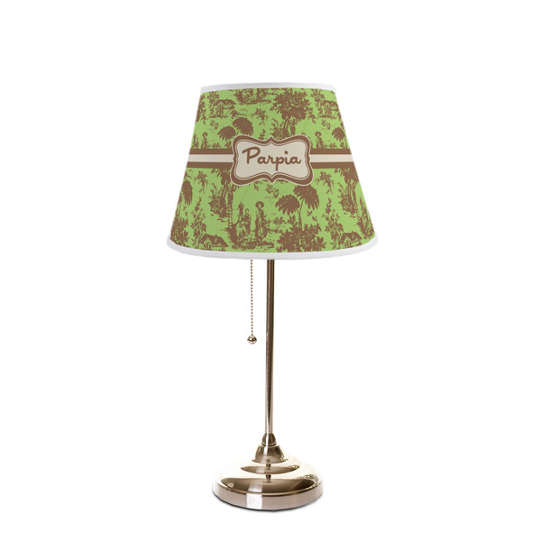 Green & Brown Toile Poly Film Empire Lampshade - On Stand