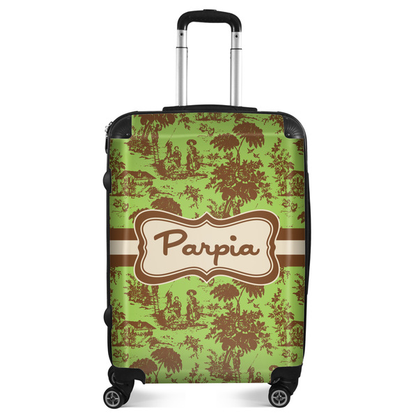 Custom Green & Brown Toile Suitcase - 24" Medium - Checked (Personalized)