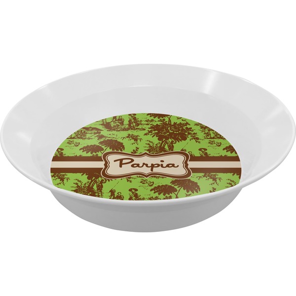 Custom Green & Brown Toile Melamine Bowl - 12 oz (Personalized)