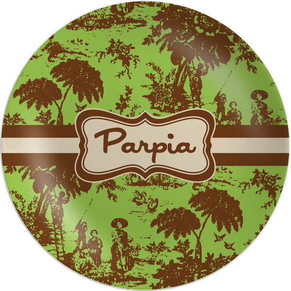 Custom Green & Brown Toile Melamine Plate (Personalized)