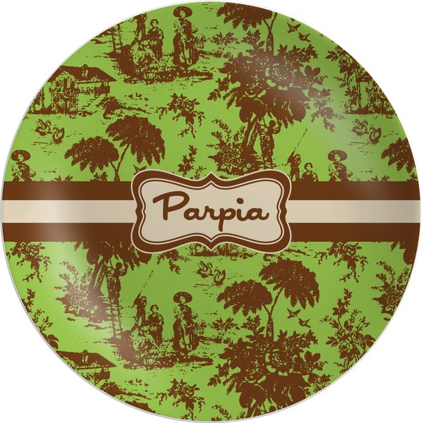 Custom Green & Brown Toile Melamine Plate (Personalized)