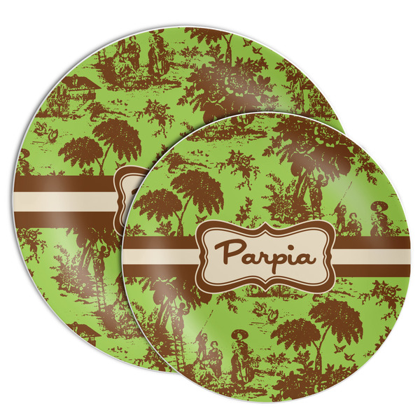 Green & Brown Toile Melamine Plates - PARENT/MAIN