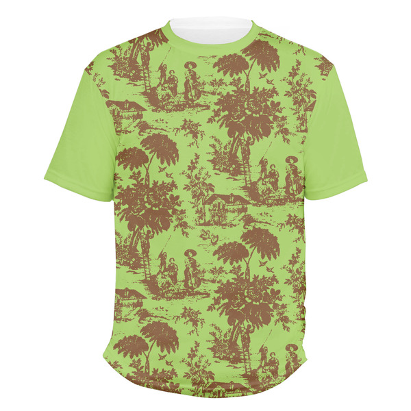 Custom Green & Brown Toile Men's Crew T-Shirt - Small