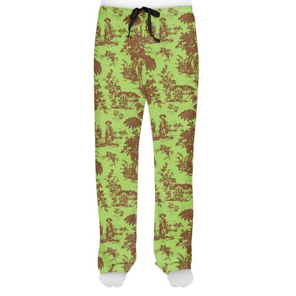 Green & Brown Toile Men's Pjs Front - on model