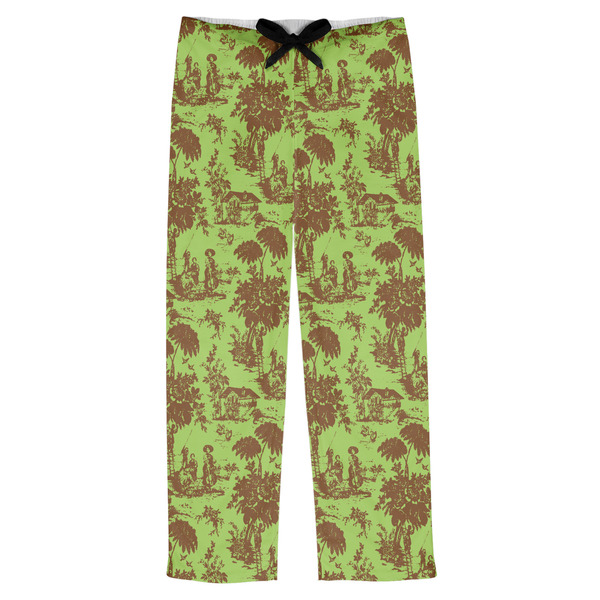 Custom Green & Brown Toile Mens Pajama Pants - M