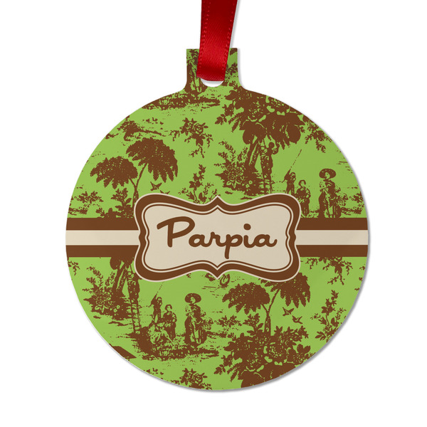 Custom Green & Brown Toile Metal Ball Ornament - Double Sided w/ Name or Text
