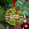 Green & Brown Toile Metal Ball Ornament - Lifestyle
