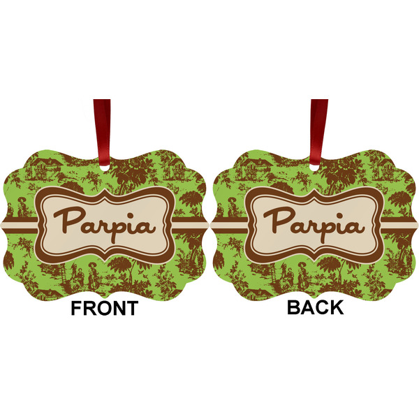 Green & Brown Toile Metal Benilux Ornament - Front and Back (APPROVAL)