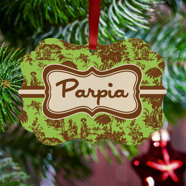 Green & Brown Toile Metal Benilux Ornament - Lifestyle