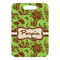 Green & Brown Toile Metal Luggage Tag - Front Without Strap