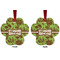 Green & Brown Toile Metal Paw Ornament - Front and Back