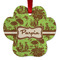 Green & Brown Toile Metal Paw Ornament - Front