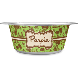 Green & Brown Toile Stainless Steel Dog Bowl - Small (Personalized)