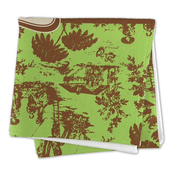 Green & Brown Toile Microfiber Dish Rag - FOLDED (square)