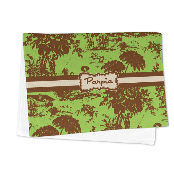 Green & Brown Toile Microfiber Dish Towel - FOLDED HALF