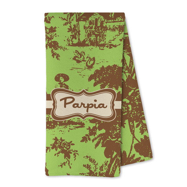 Custom Green & Brown Toile Kitchen Towel - Microfiber (Personalized)