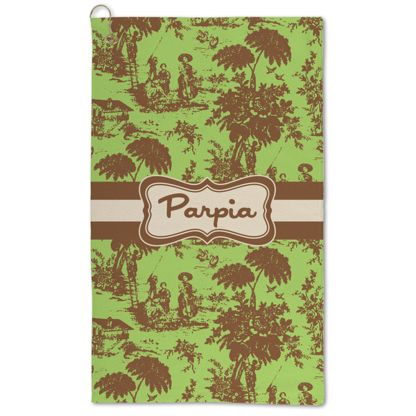 Custom Green & Brown Toile Microfiber Golf Towel - Large (Personalized)