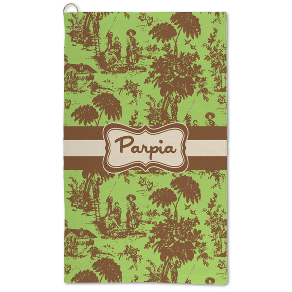 Custom Green & Brown Toile Microfiber Golf Towel (Personalized)