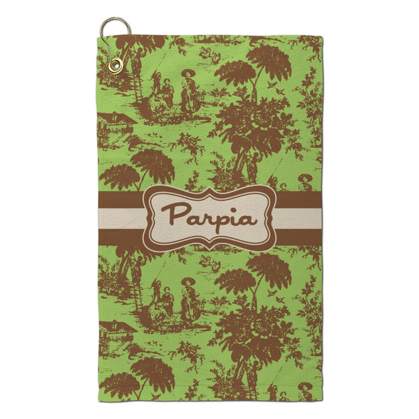 Custom Green & Brown Toile Microfiber Golf Towel - Small (Personalized)