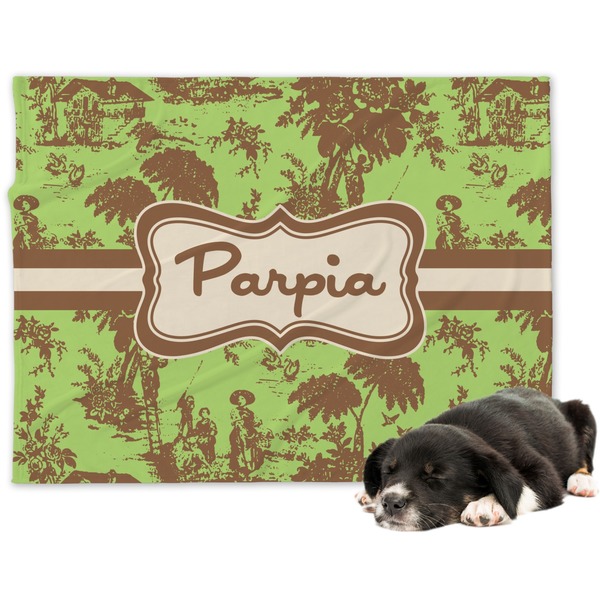 Custom Green & Brown Toile Dog Blanket - Regular (Personalized)