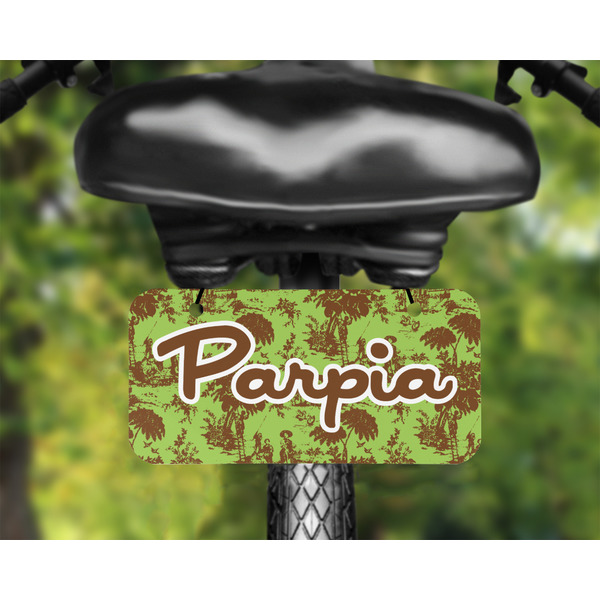 Green & Brown Toile Mini License Plate on Bicycle - LIFESTYLE Two holes